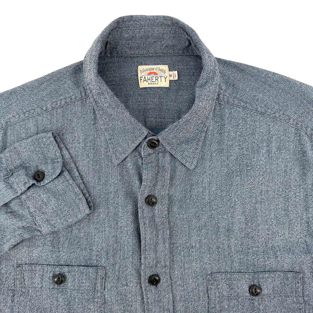 Faherty Brand Mens Indigo Dyed Cotton Twill Long Sleeve Button Down Shirt Size M